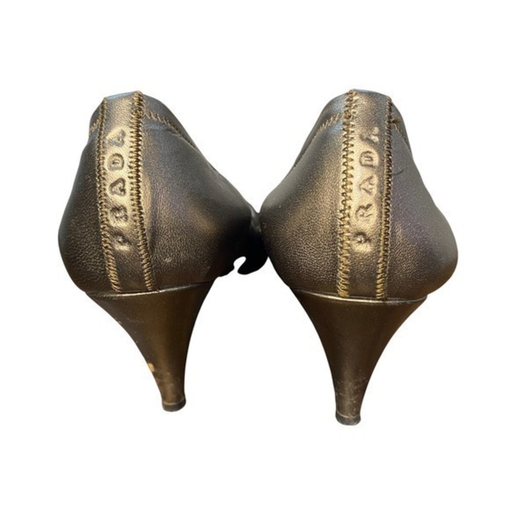 Prada Metallic Bronze Ruched Leather Stiletto Heels Women's Shoes Size 6.5 - Picture 7 of 14
